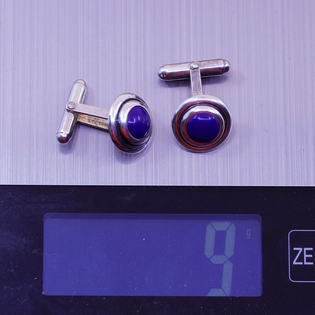 Vintage sterling silver handmade cuff link, 925 square cufflink with blue onyx