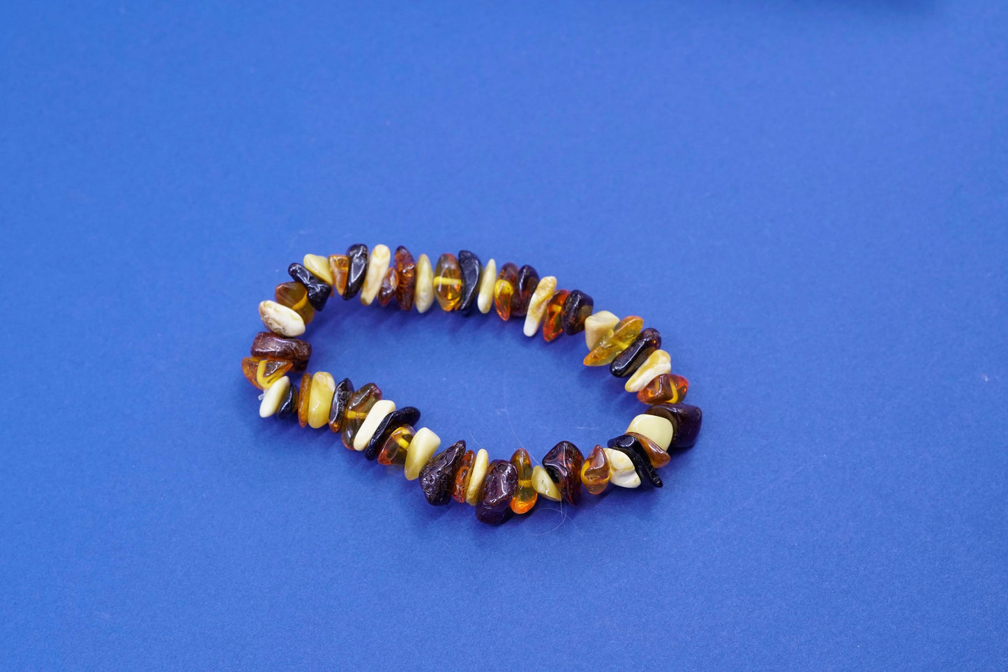 6.25”, vintage handmade Amber nugget bracelet with elastic band