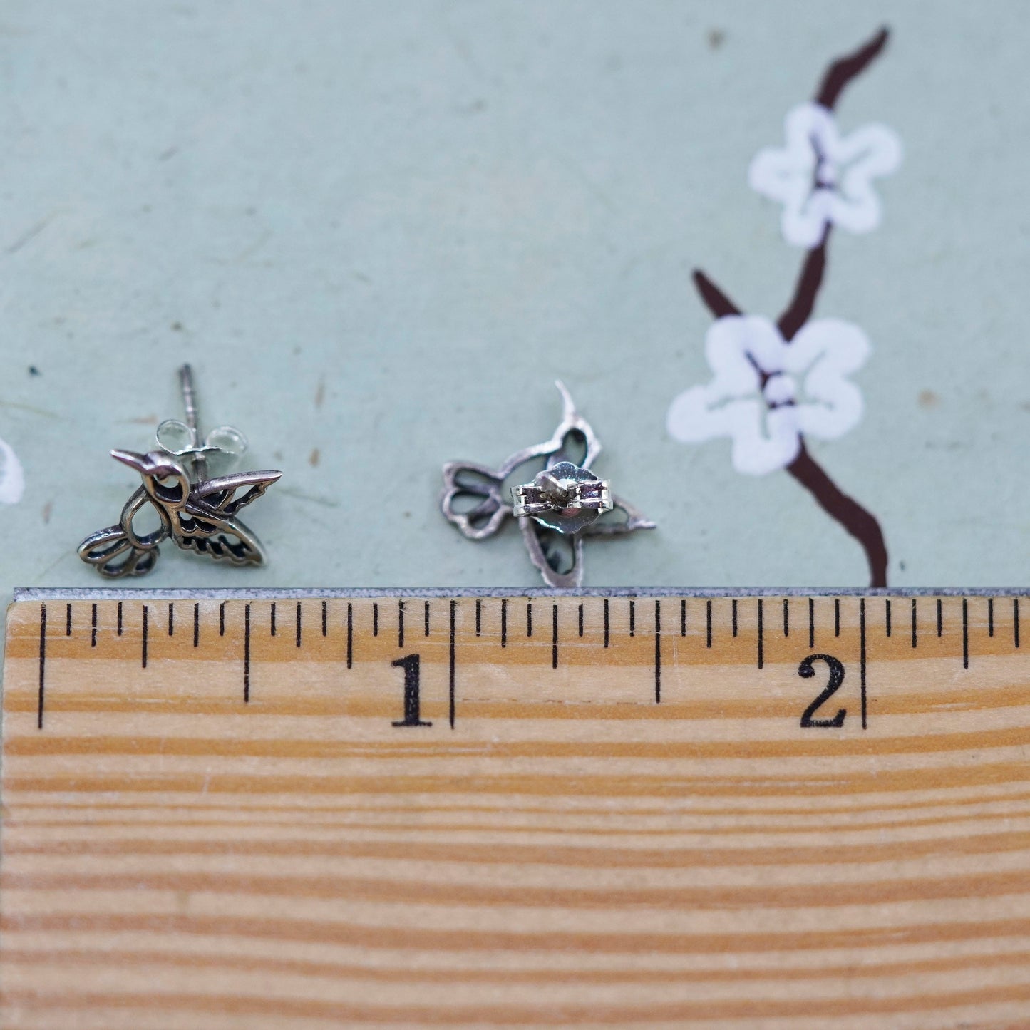 Vintage sterling silver hummingbird studs, 925 bird earrings