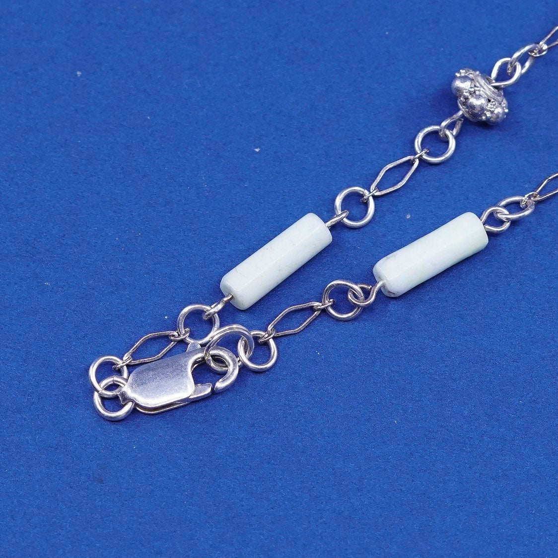 16", vtg Sterling silver handmade necklace, 925 w/ Jade tube