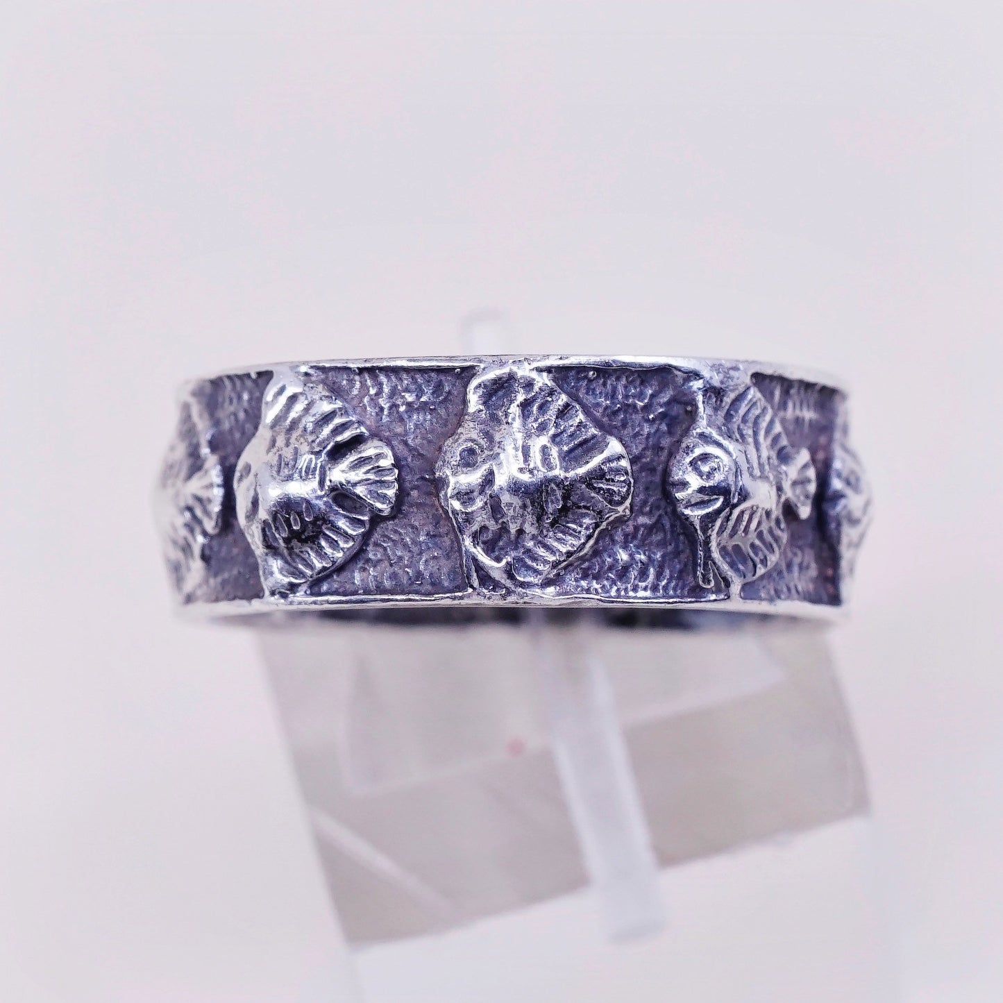 sz 8.25, vintage hopi Sterling silver handmade ring, 925 tropical fish band