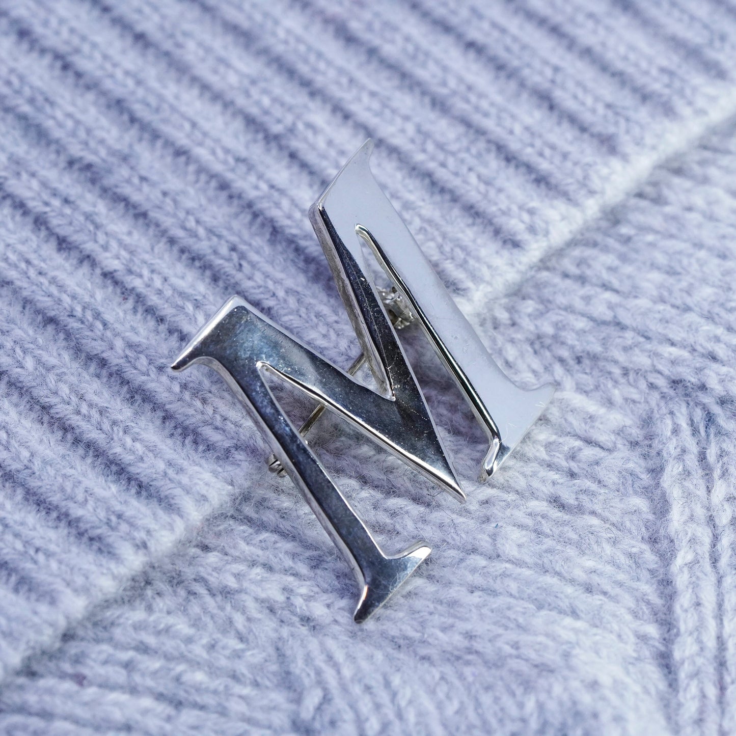 Vintage sterling silver handmade brooch, 925 letter M pin