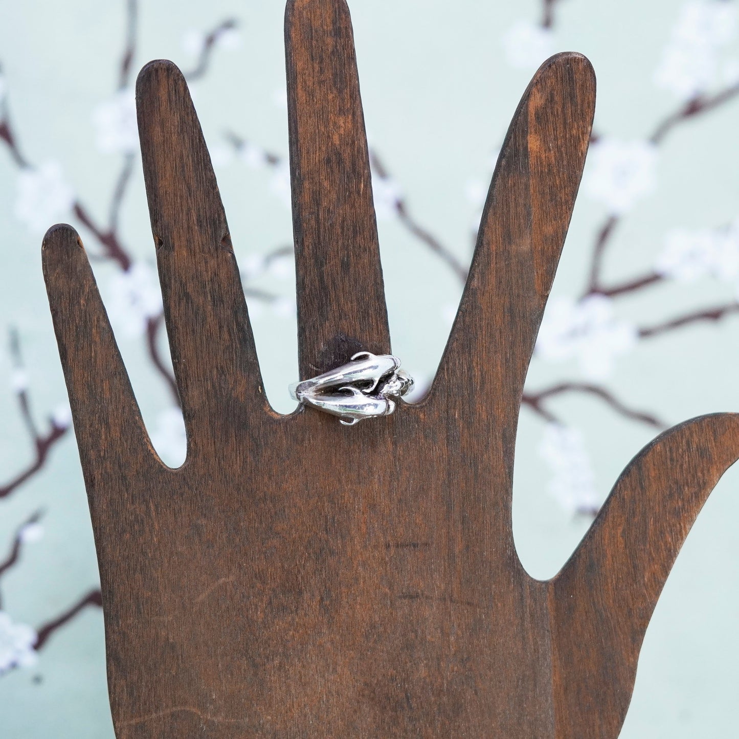 Size 8.5, Vintage sterling silver ring, 925 handmade parenthood dolphin band