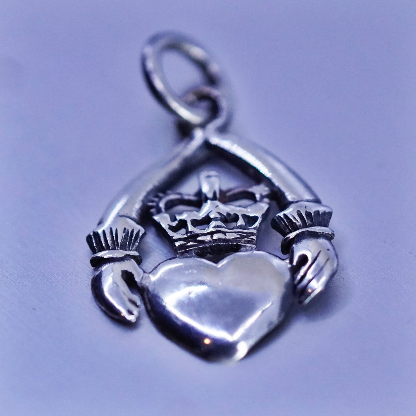 Irish Claddagh friendship Sterling 925 silver pendant, hand holding heart charm
