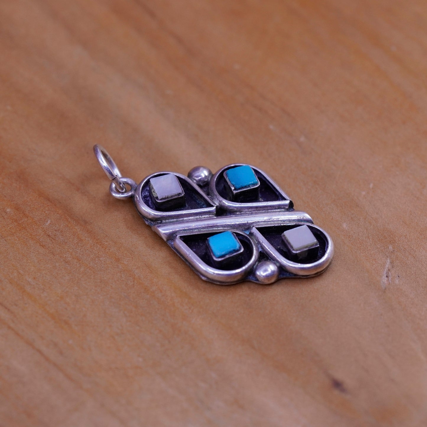 Vintage Native American sterling silver handmade pendant, Zuni 925 turquoise