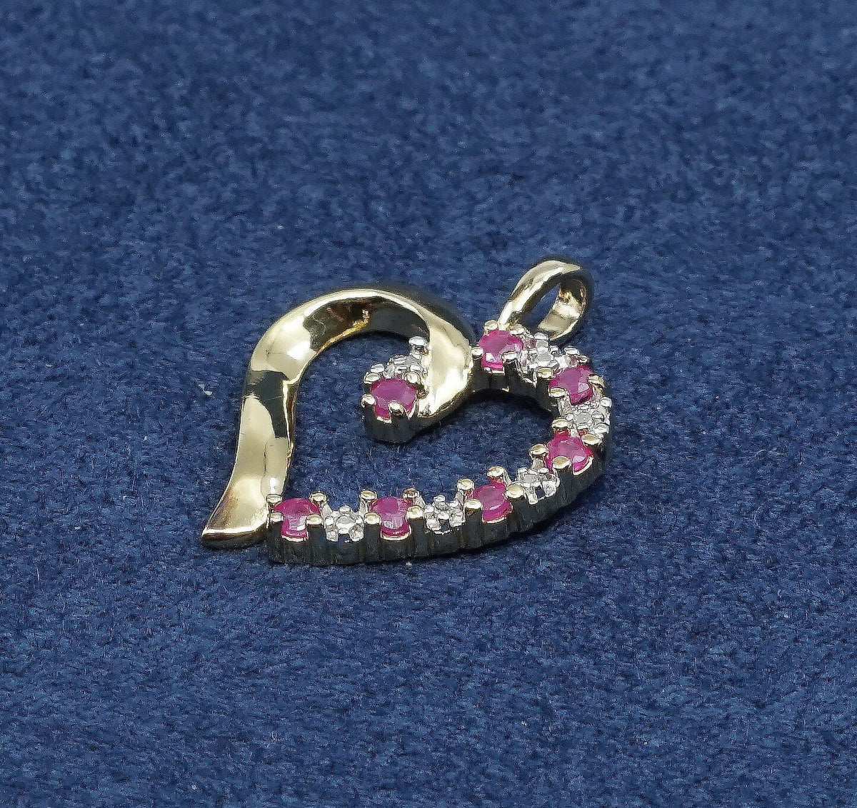 vtg gold over Sterling silver handmade pendant, 925 heart w/ ruby and crystal