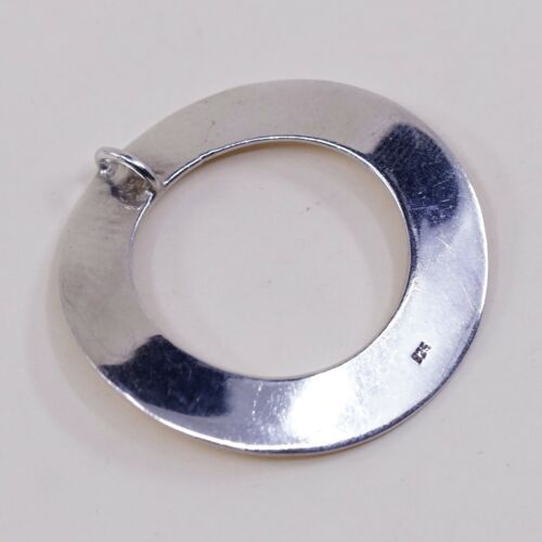 Vintage Sterling Silver Handmade Pendant, Modern 925 Circle Pendant
