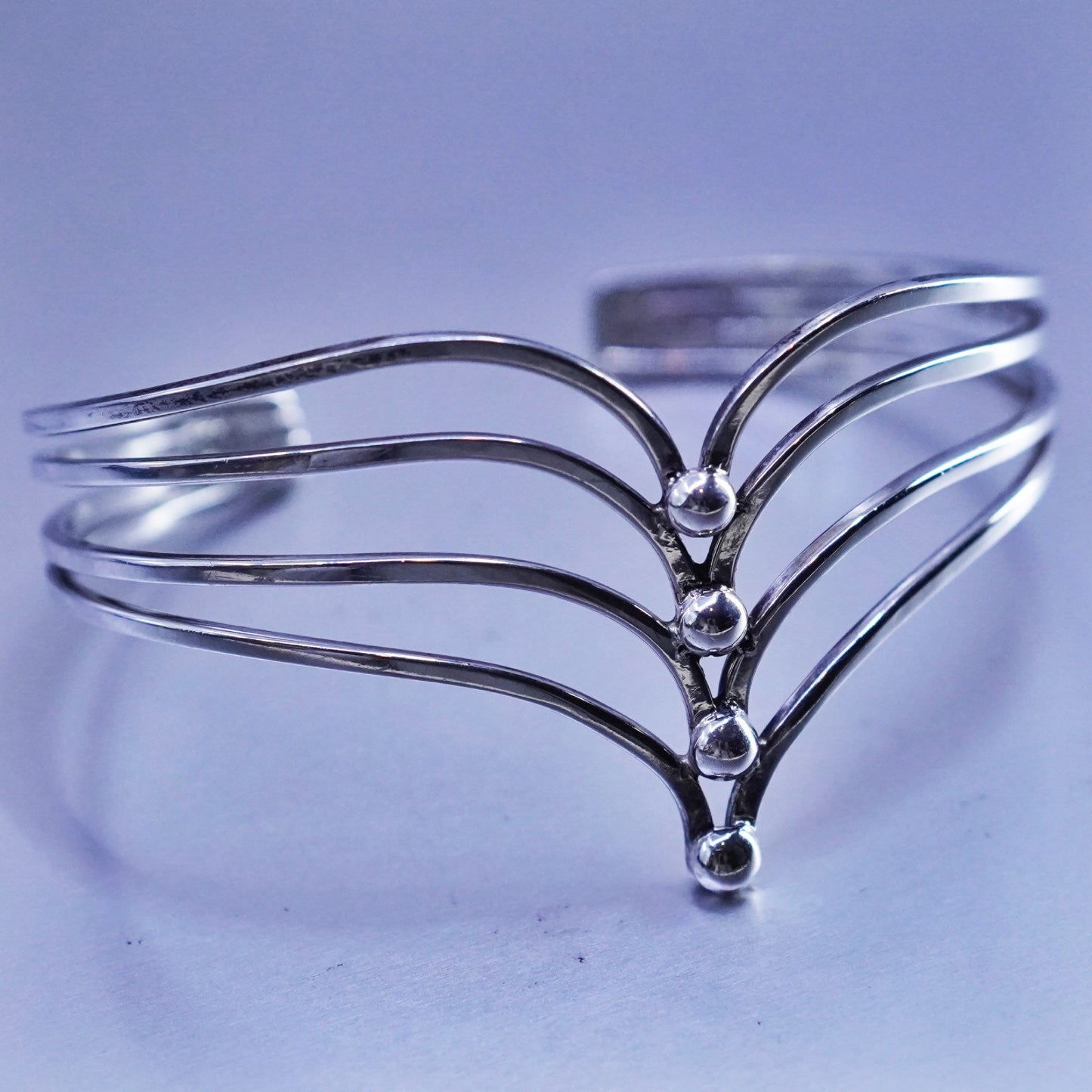 6.25”, Vintage Sterling 925 silver handmade bracelet, v shaped cuff