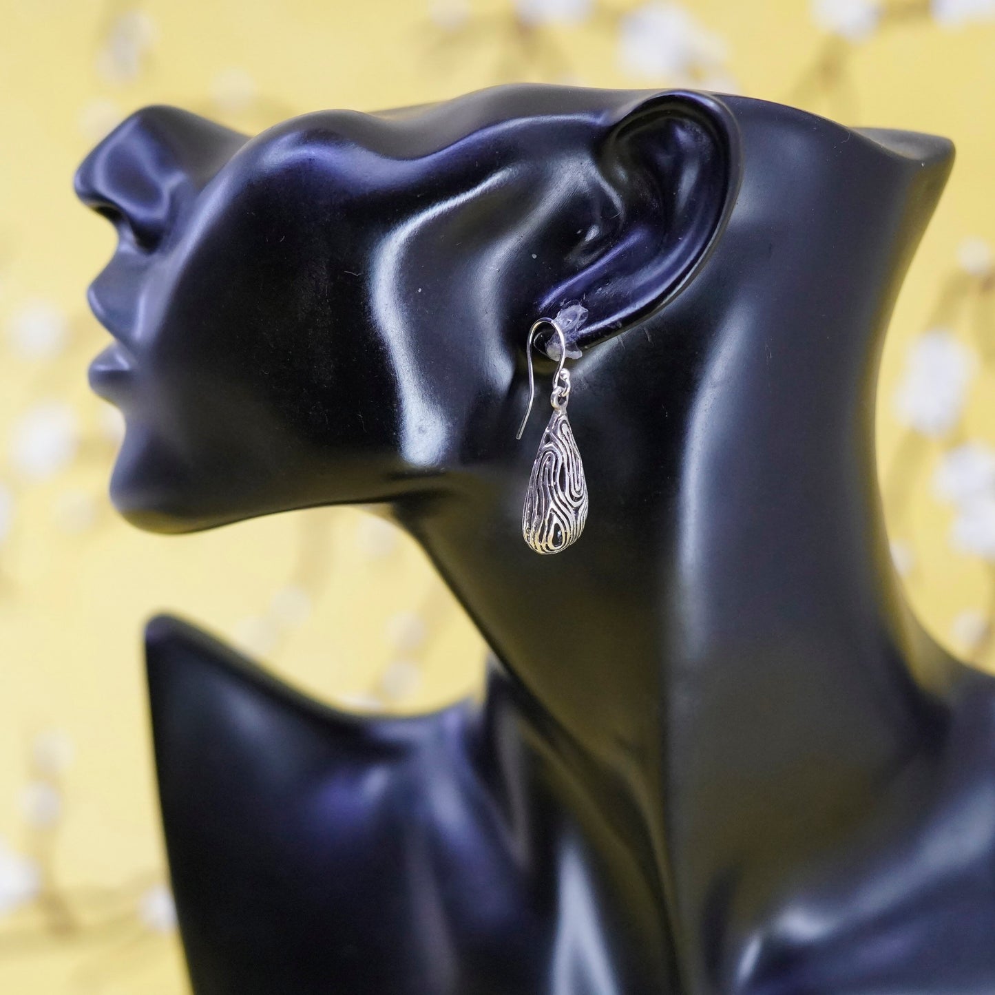 Vintage Sterling silver handmade earrings, 925 Filigree teardrop drops