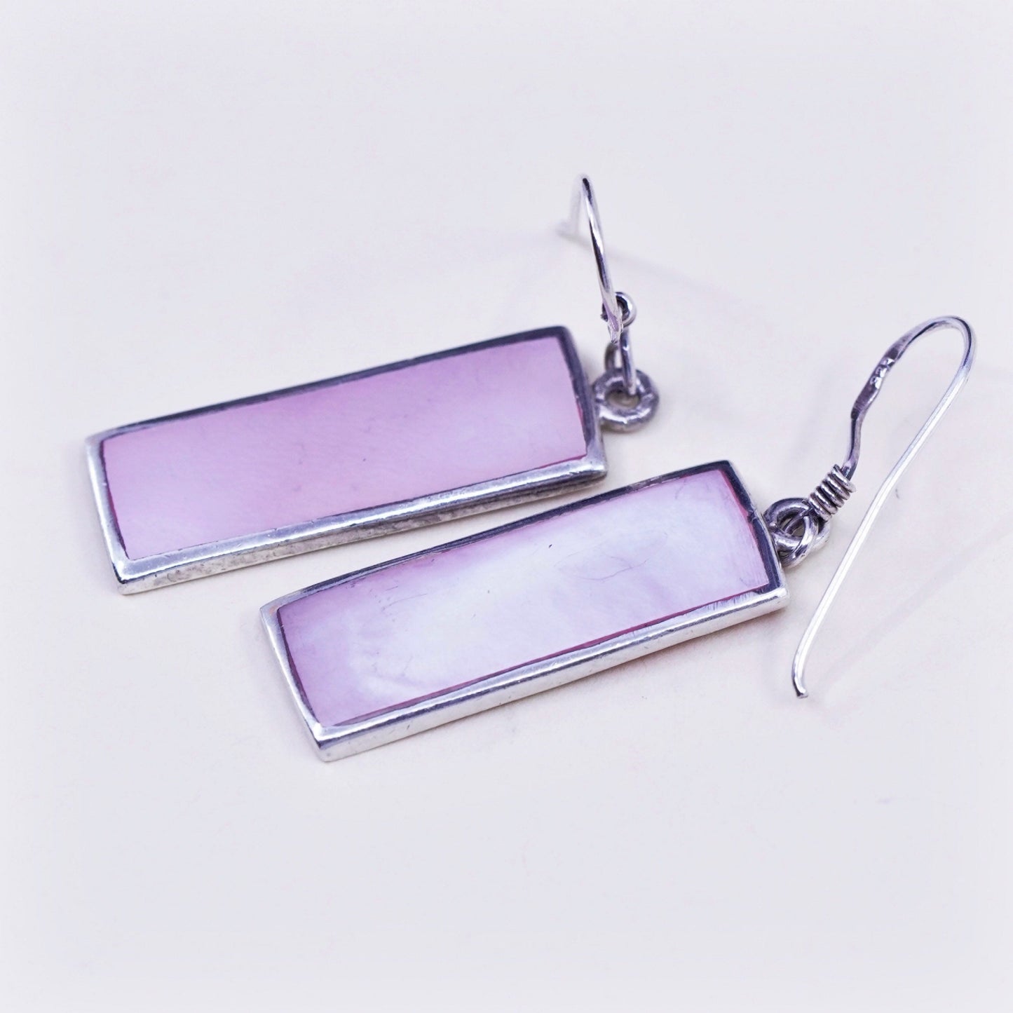 Vintage sterling 925 silver handmade earrings long mother of pearl filigree