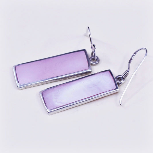 Vintage sterling 925 silver handmade earrings long mother of pearl filigree