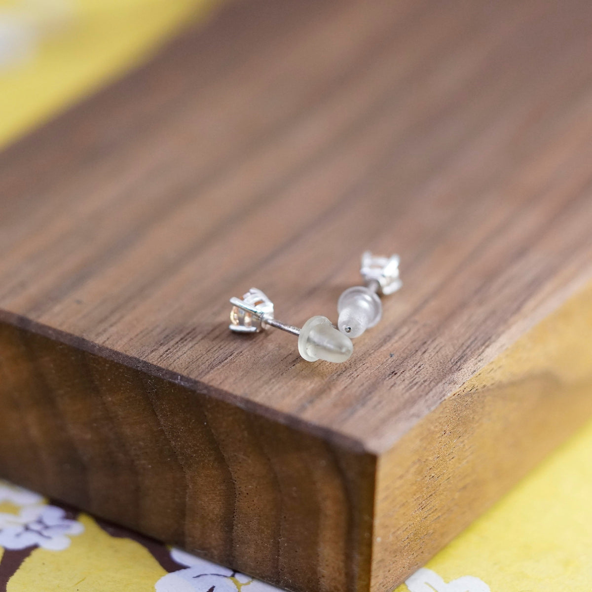 Vintage Sterling silver handmade earrings, 925 studs with orange cz