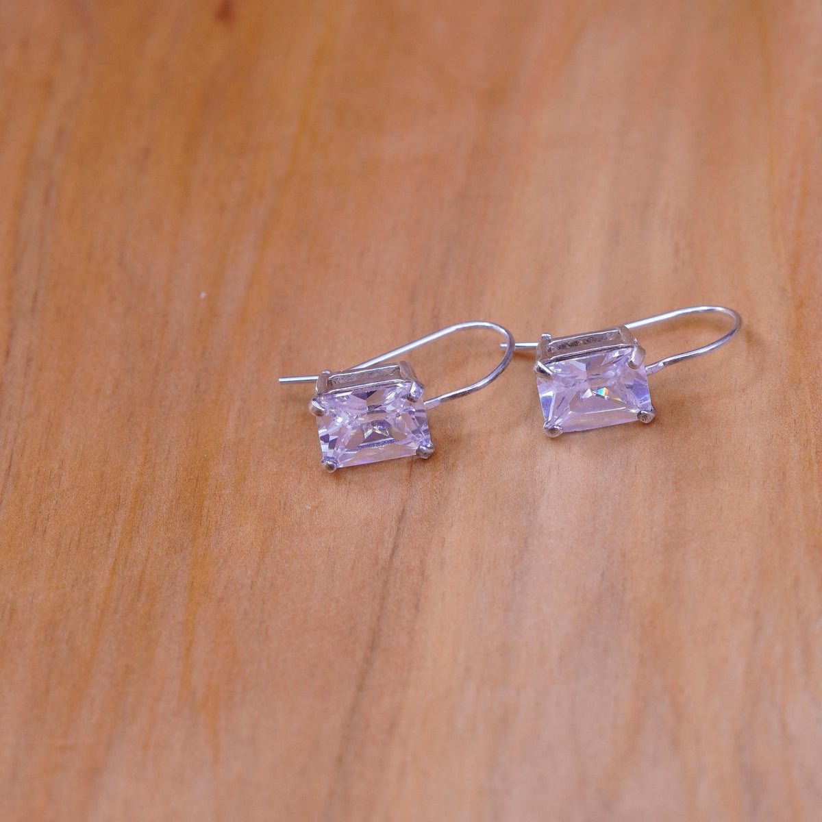 Vintage Sterling silver handmade earrings, 925 with rectangular cut CZ