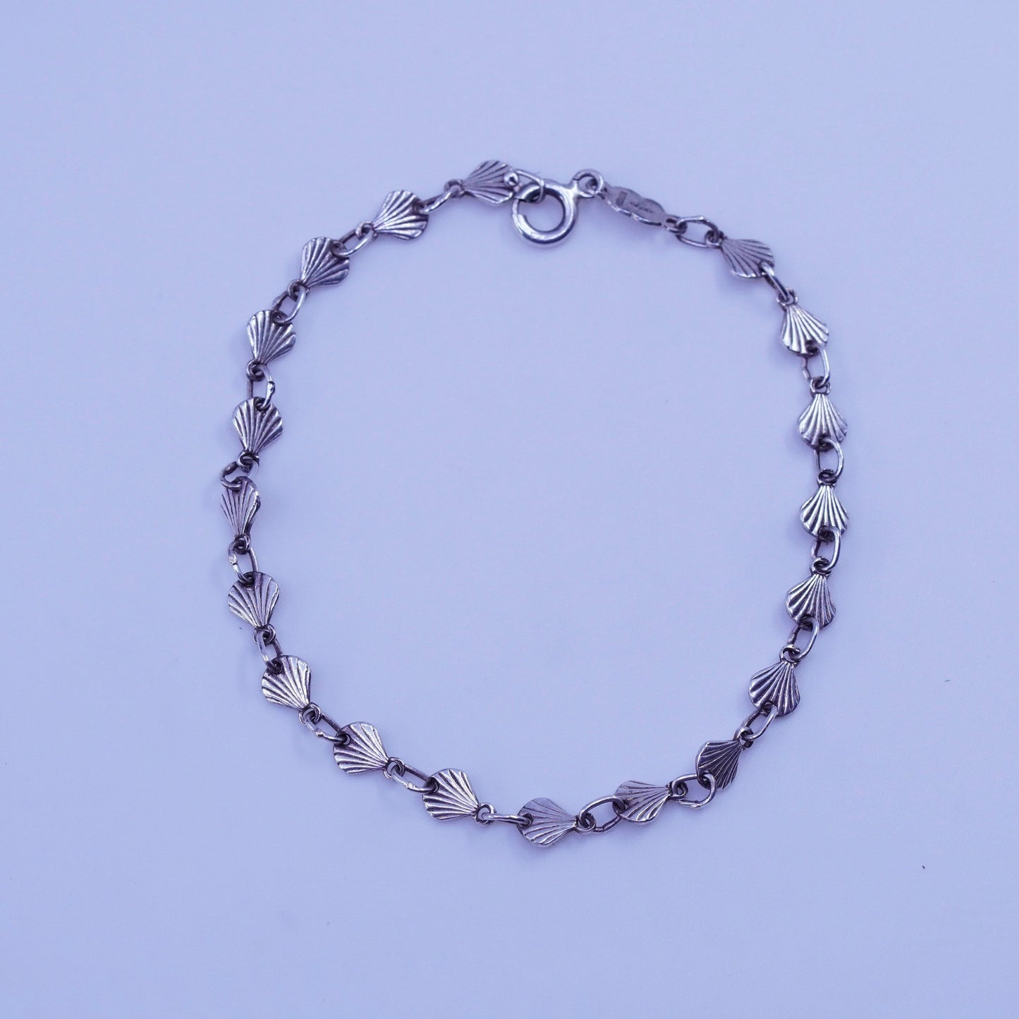 7”, Vintage Italy Sterling 925 silver handmade bracelet, shell link chain