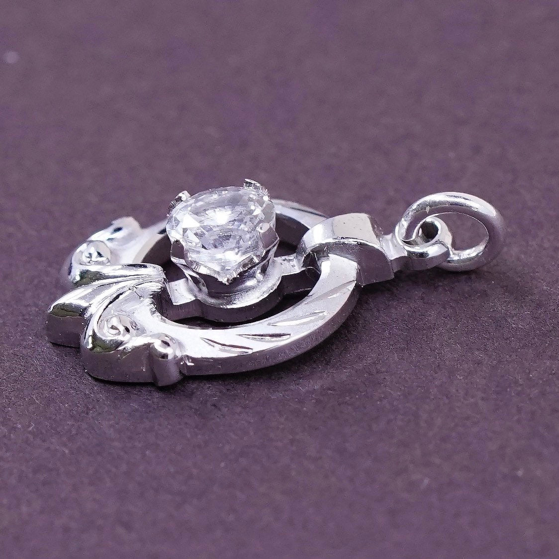 vtg Sterling silver handmade pendant, 925 charm with cz