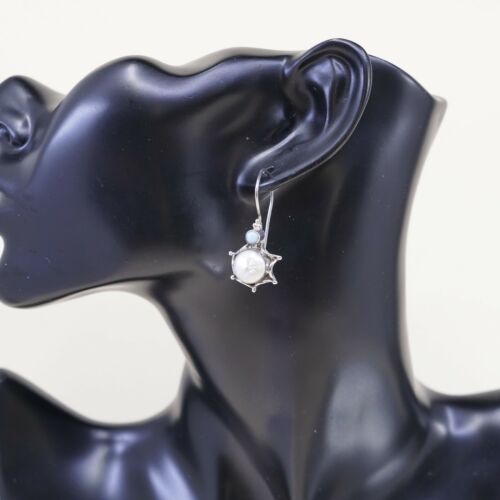 Vintage Southwestern handmade Sterling Silver Pearl Earrings w/ Larimar Details