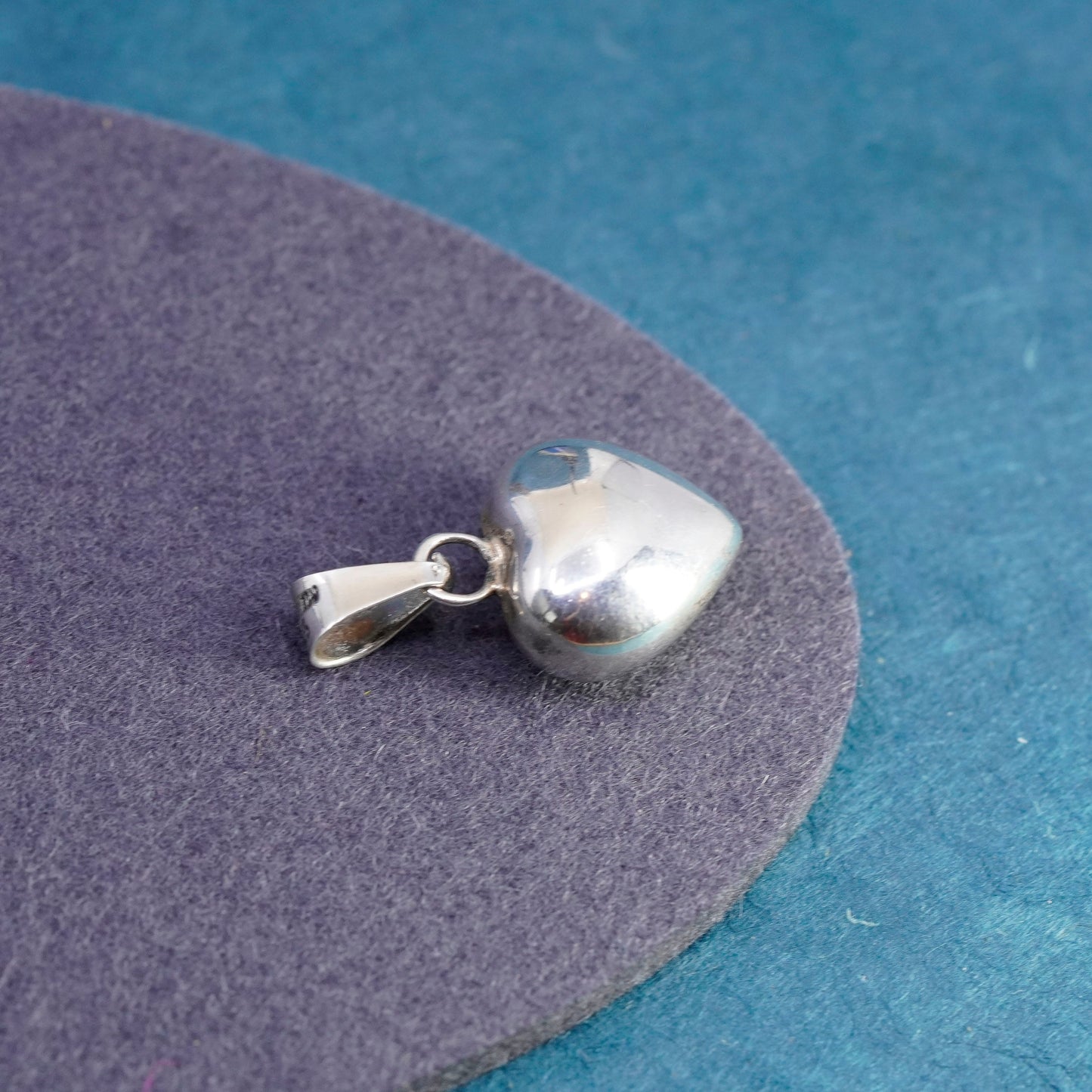 Vintage Sterling silver handmade pendant, puffy 925 harmony bell chime heart