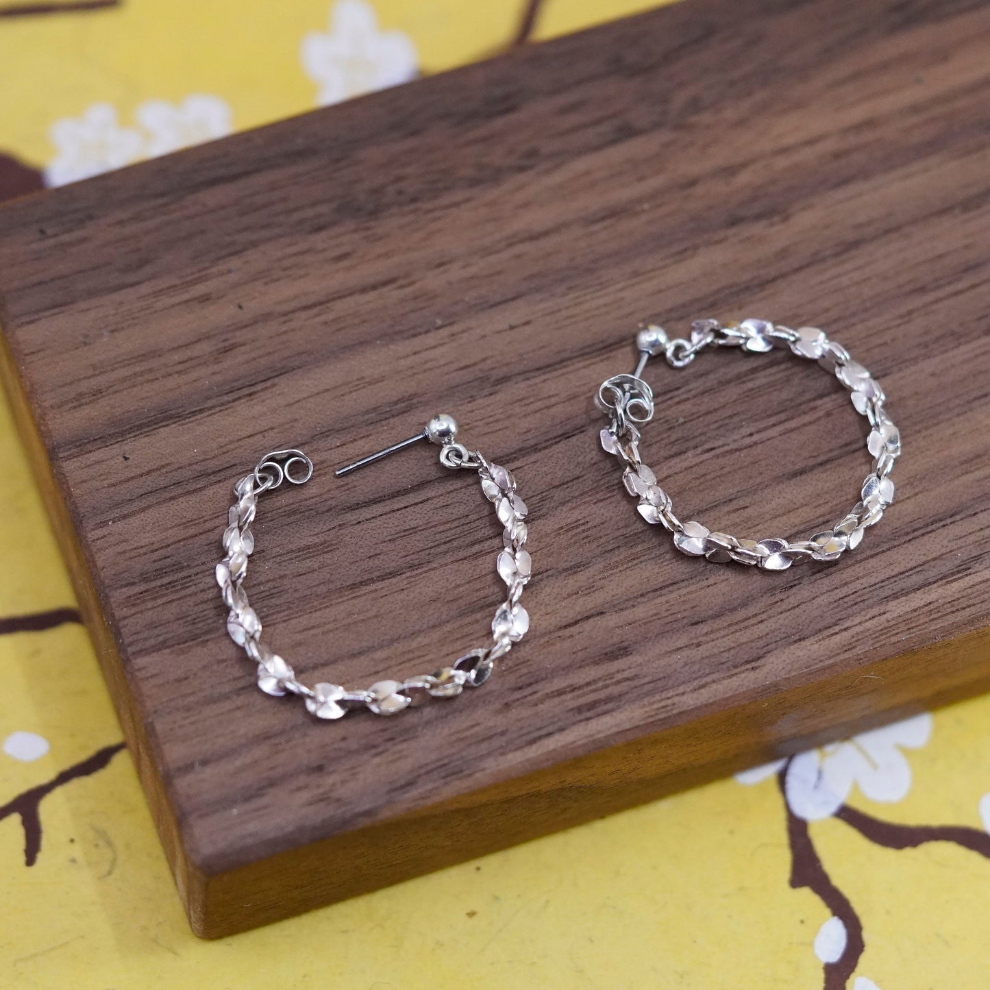 Vintage Sterling silver earrings, 925 twisted s link chain hoops