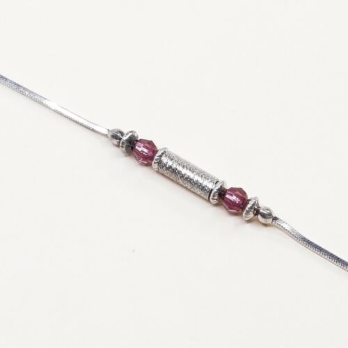 6.75”, Vtg Sterling Silver bracelet, Handmadd 925 Italy snake chain W/ Beads