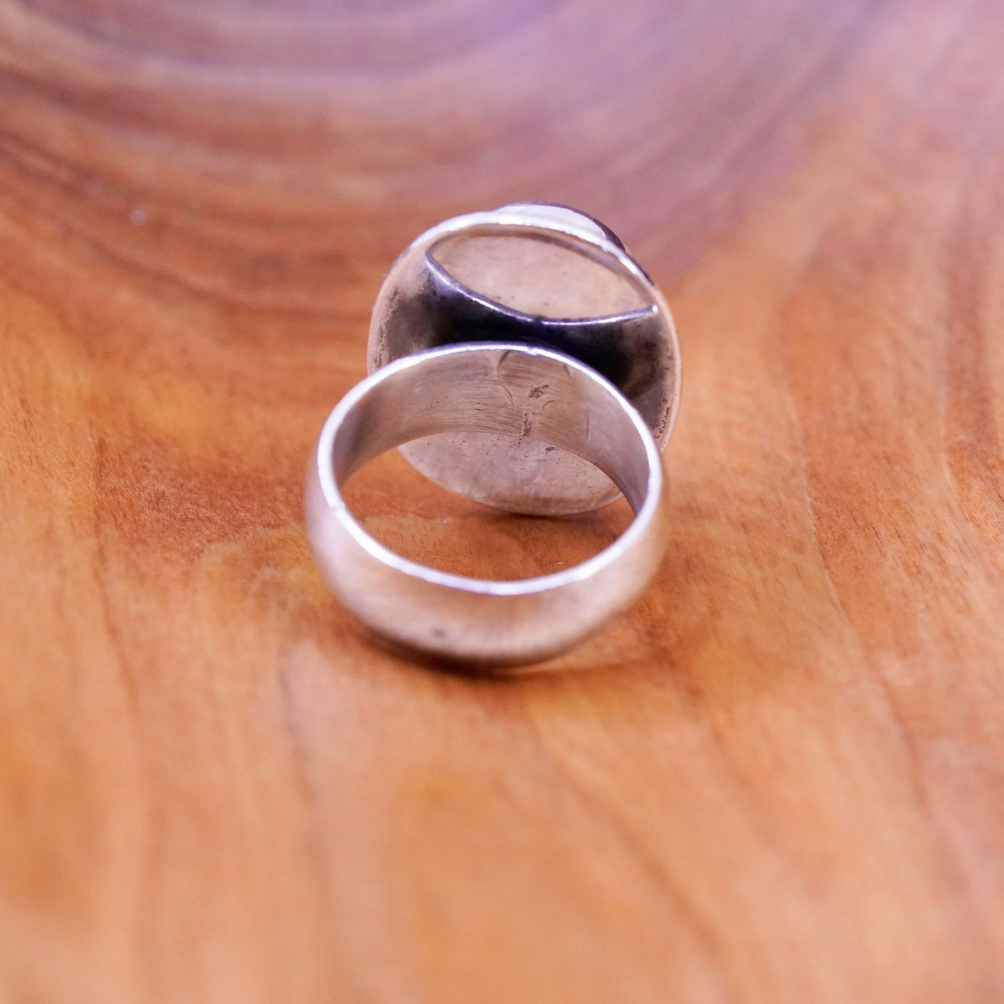 Size 9.25, vintage sterling 925 silver handmade ring with oval moonstone