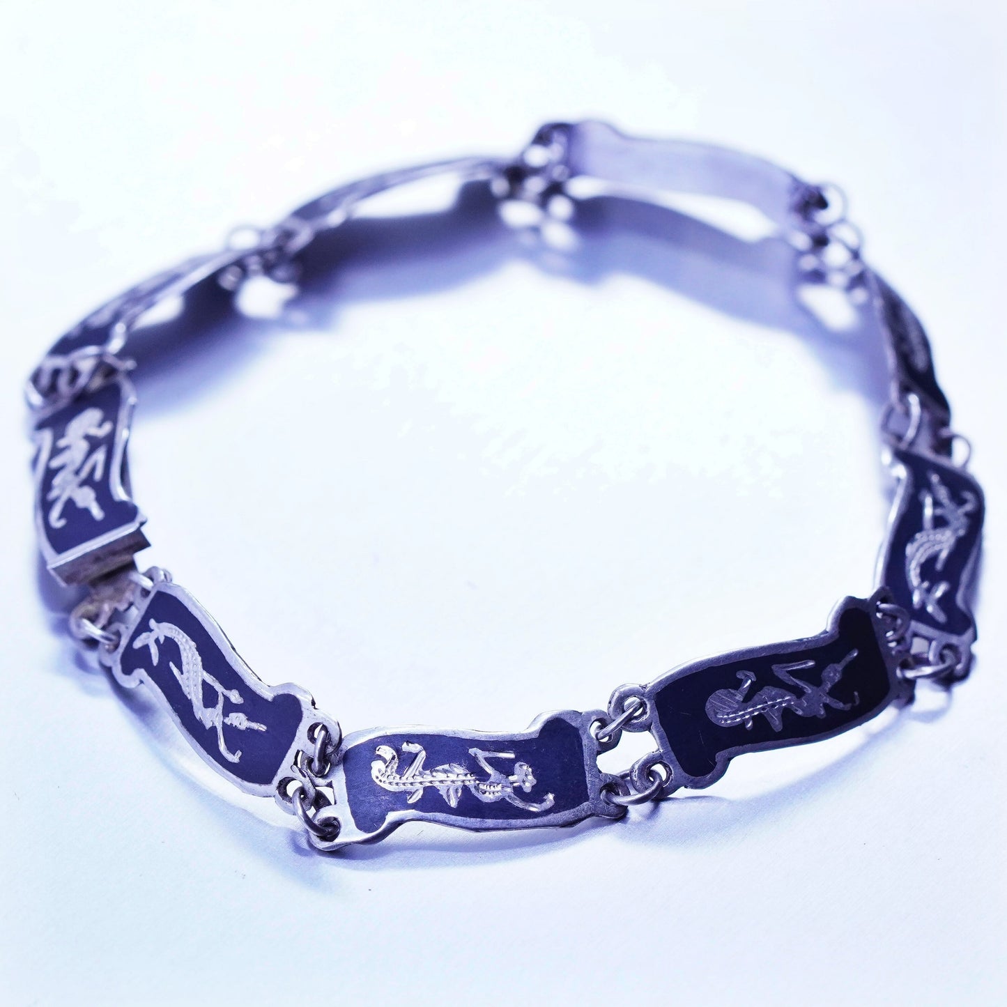 7.25”, Vintage Sterling 925 silver handmade tennis bracelet with goddess