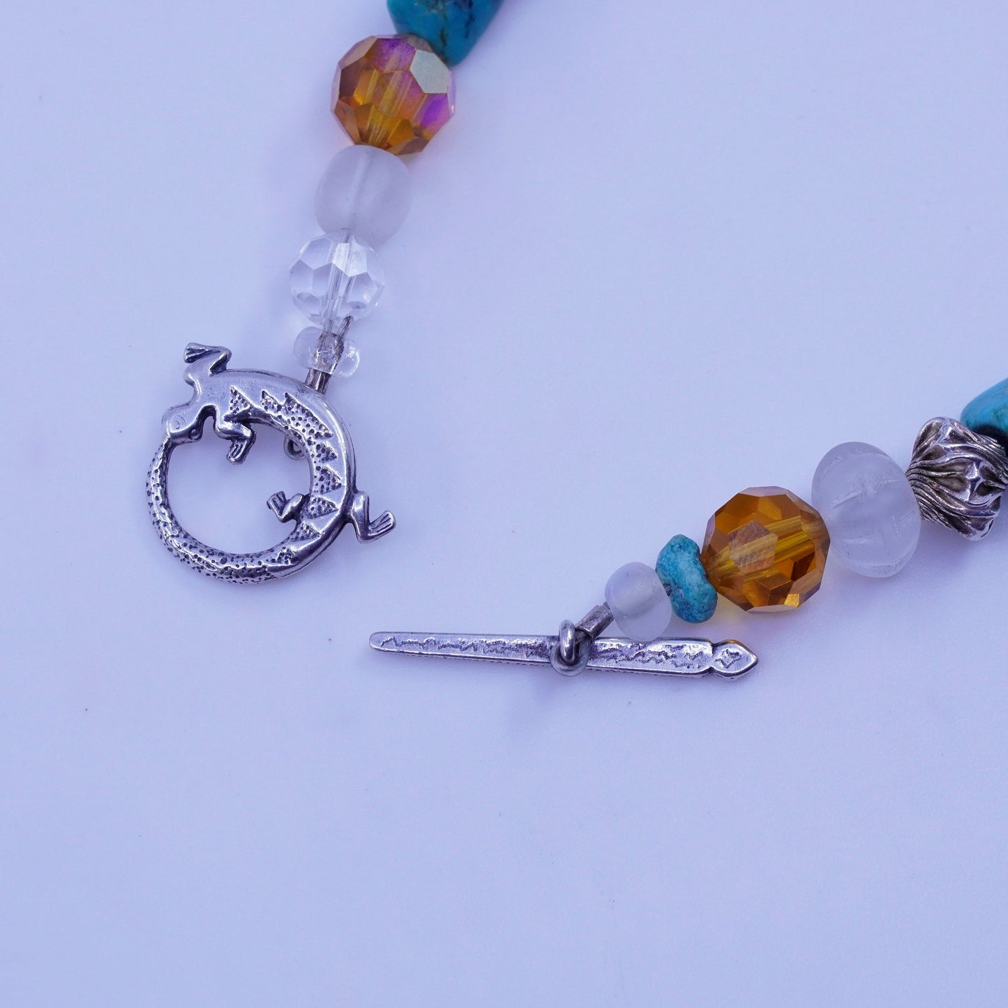 6.25”, Sterling 925 silver bracelet with turquoise citrine and lizard closure