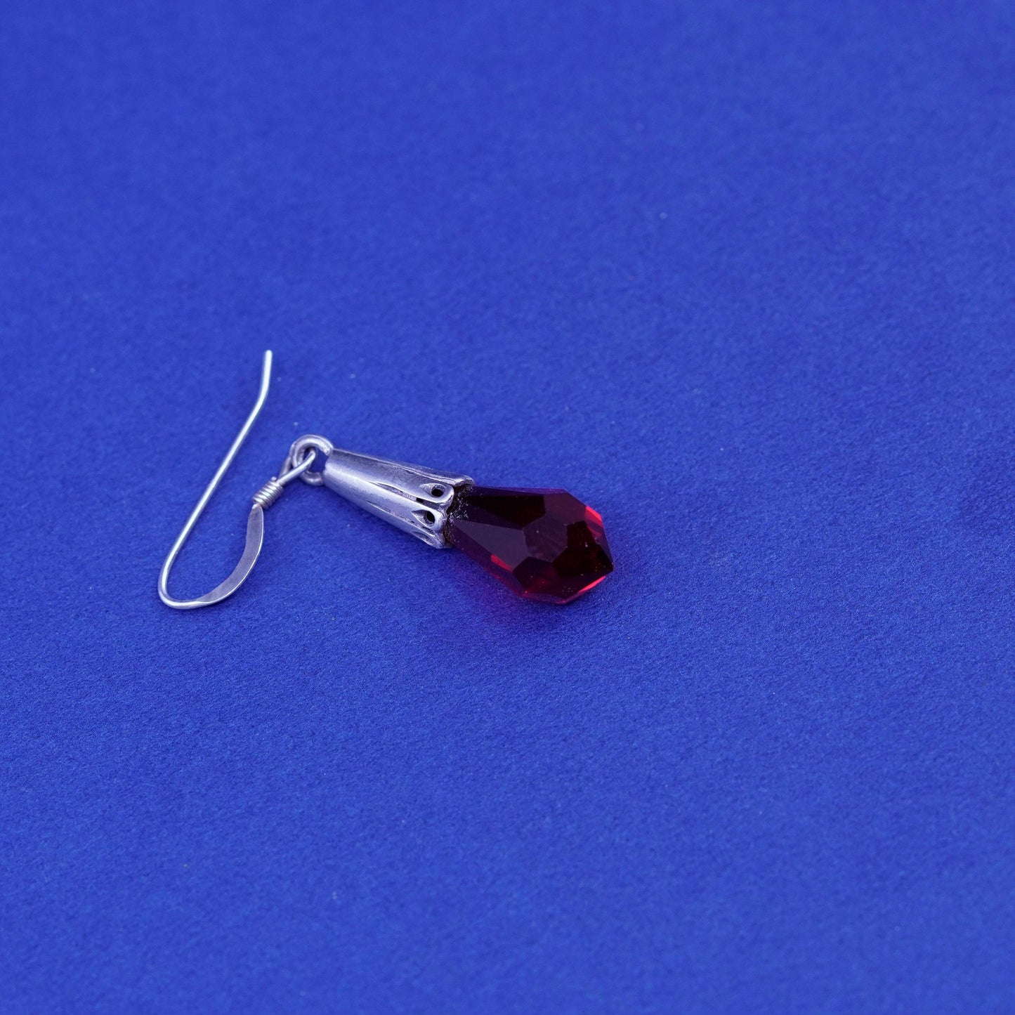 Vintage Sterling 925 silver handmade earrings with teardrop ruby