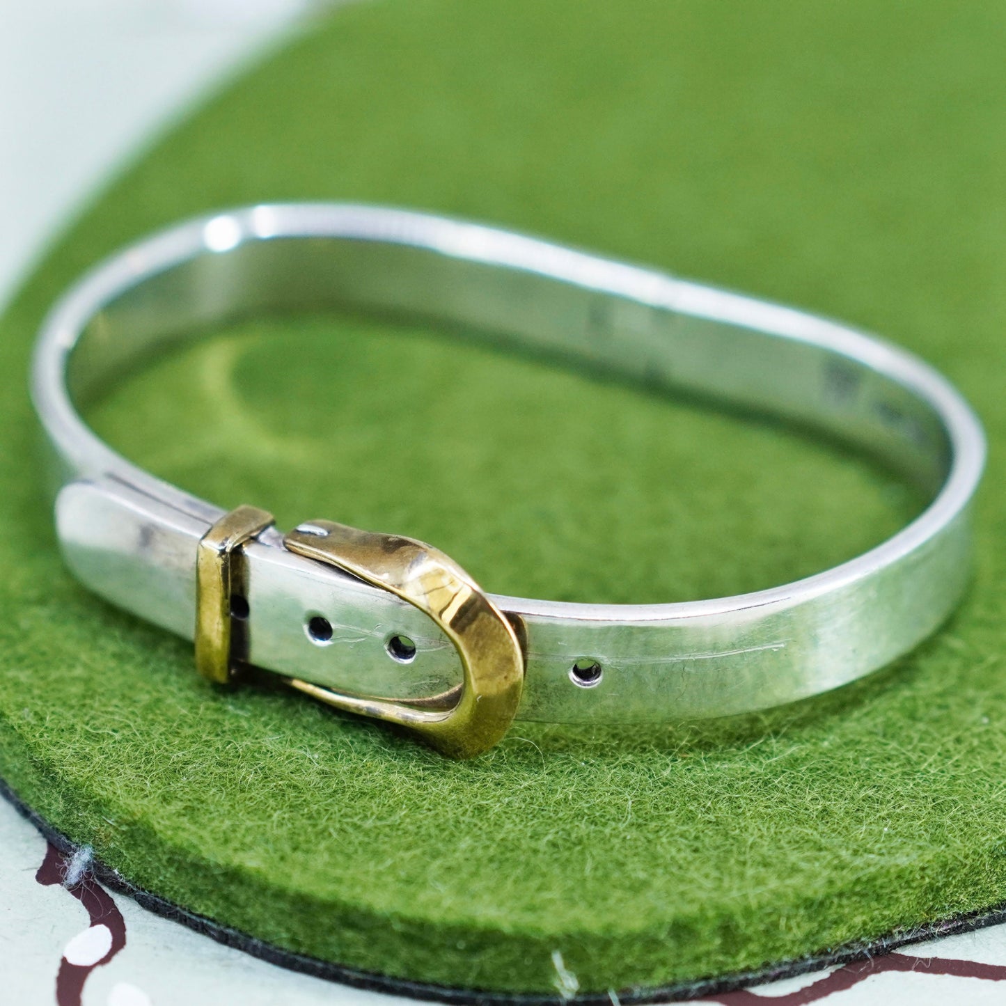 6+1”, two tone sterling silver handmade bracelet, 925 belt bangle with brass