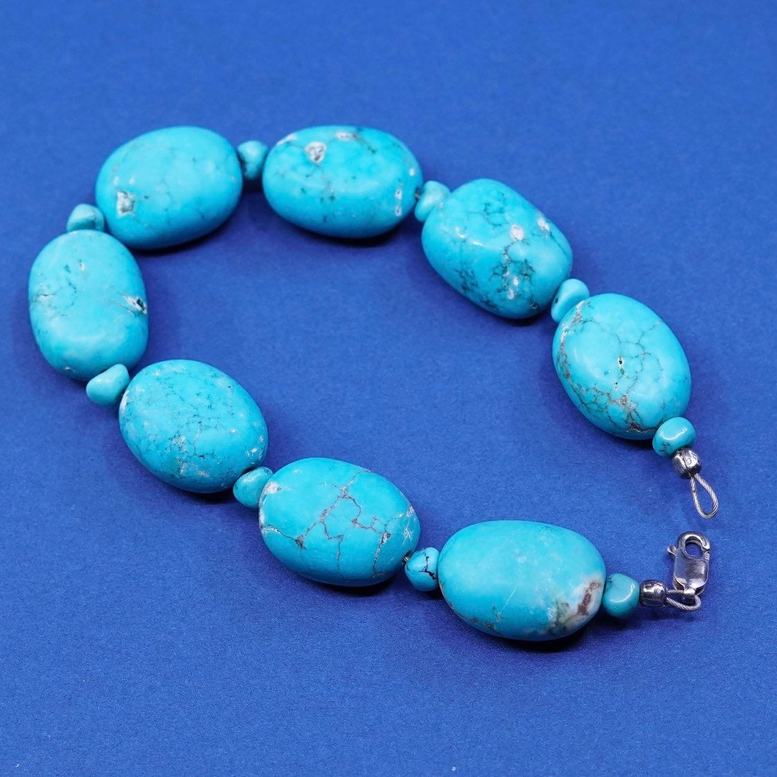 6.75”, vtg sterling 925 silver handmade bracelet Native American turquoise bead