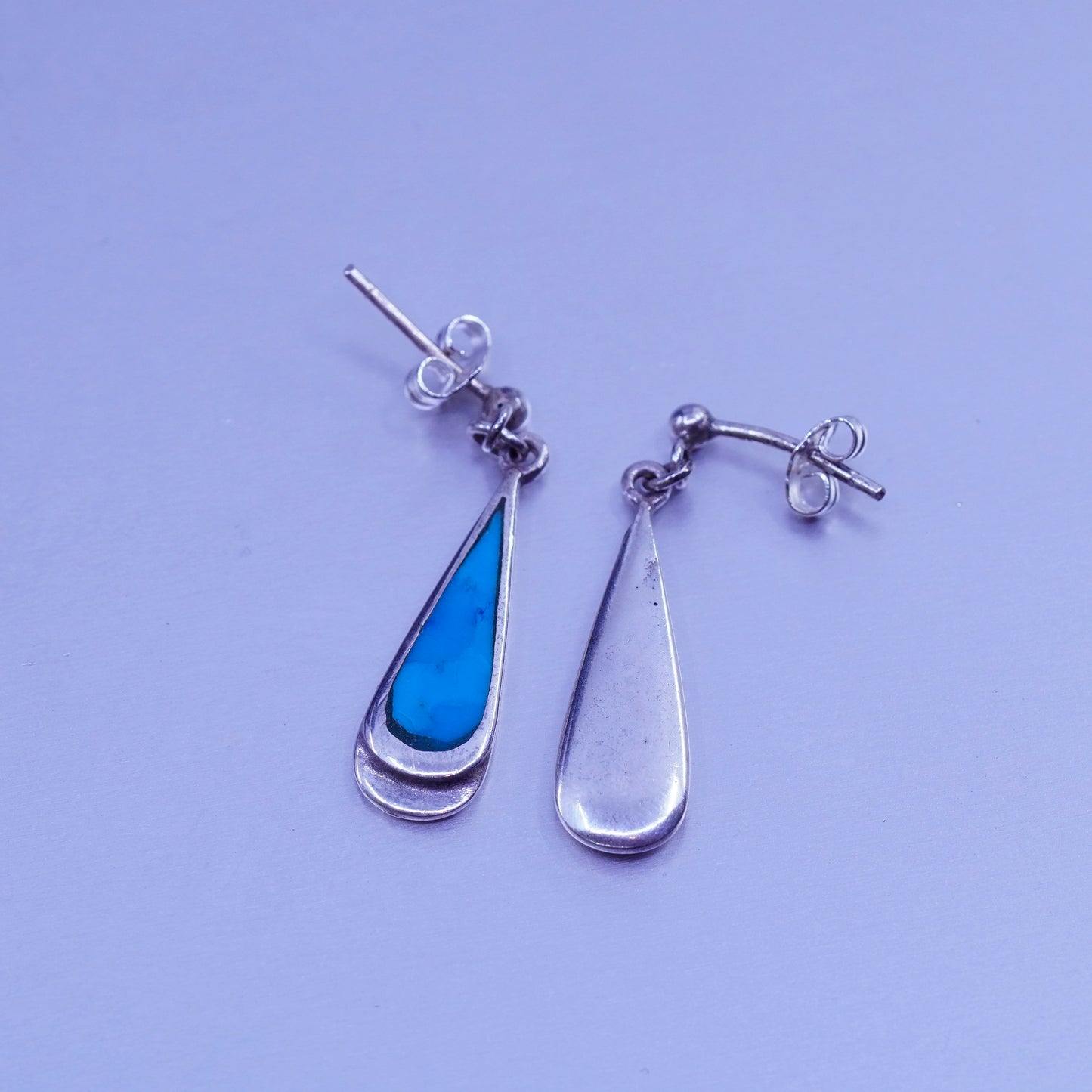 Vintage Sterling 925 silver handmade earrings with teardrop turquoise