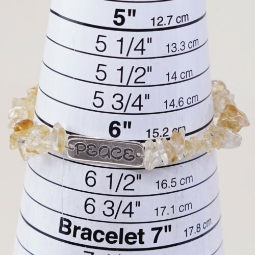 Vtg Elastic Bracelet W/ Sterling 925 Silver Tag Engraved Peace N Citrine Beads