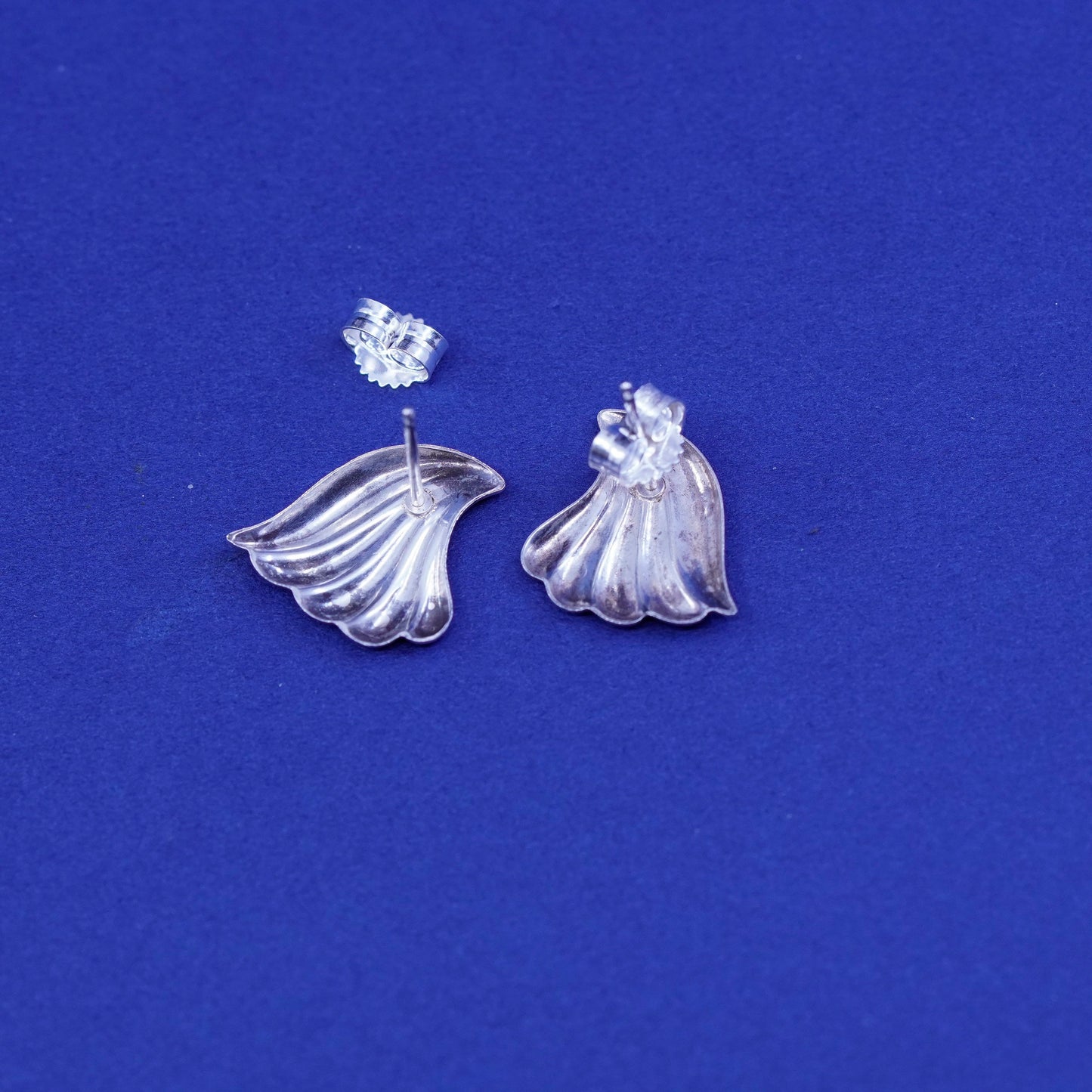 Vintage sterling silver handmade earrings, 925 shell studs