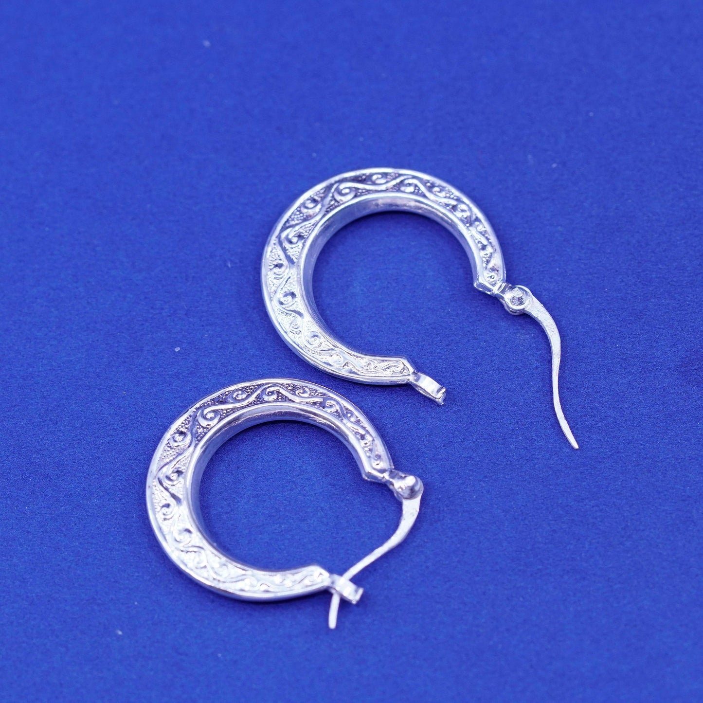 1”, Vintage Sterling silver handmade earrings, textured 925 hoops