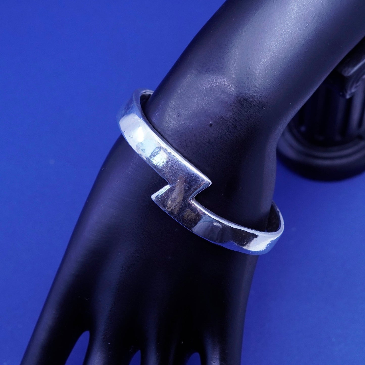 6.75”, vintage modern sterling silver handmade bracelet, 925 lightening cuff