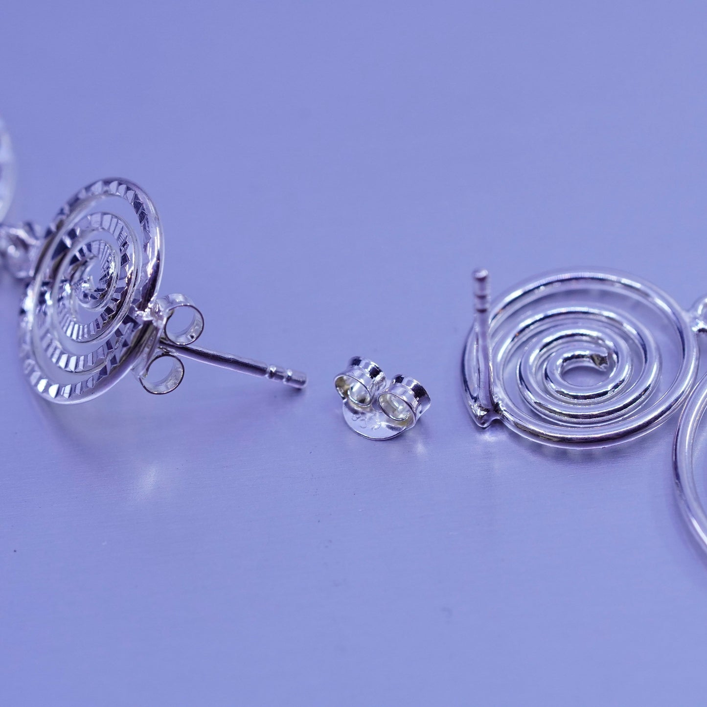 Vintage Sterling 925 silver handmade swirly circle earrings