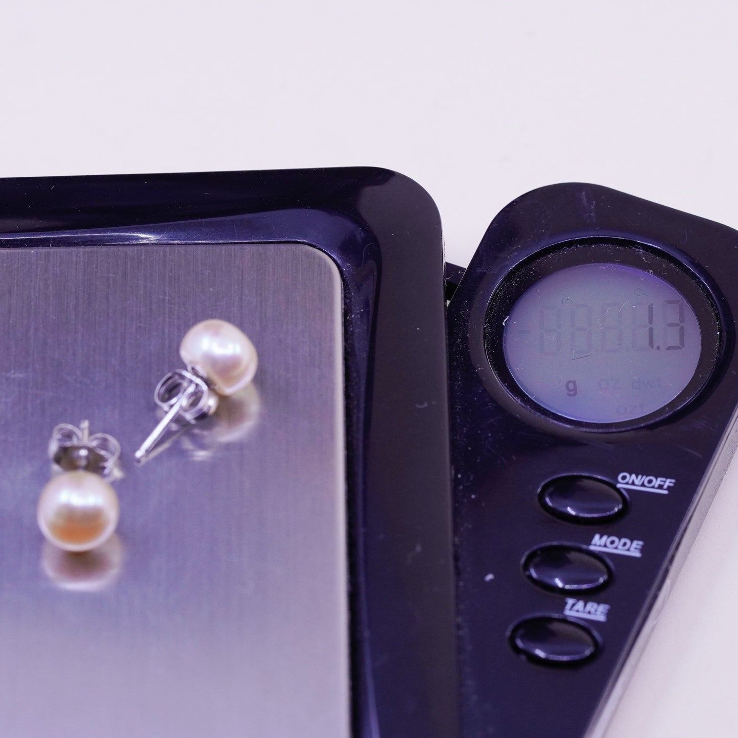 Vintage sterling silver earrings, 925 studs with orange pearl