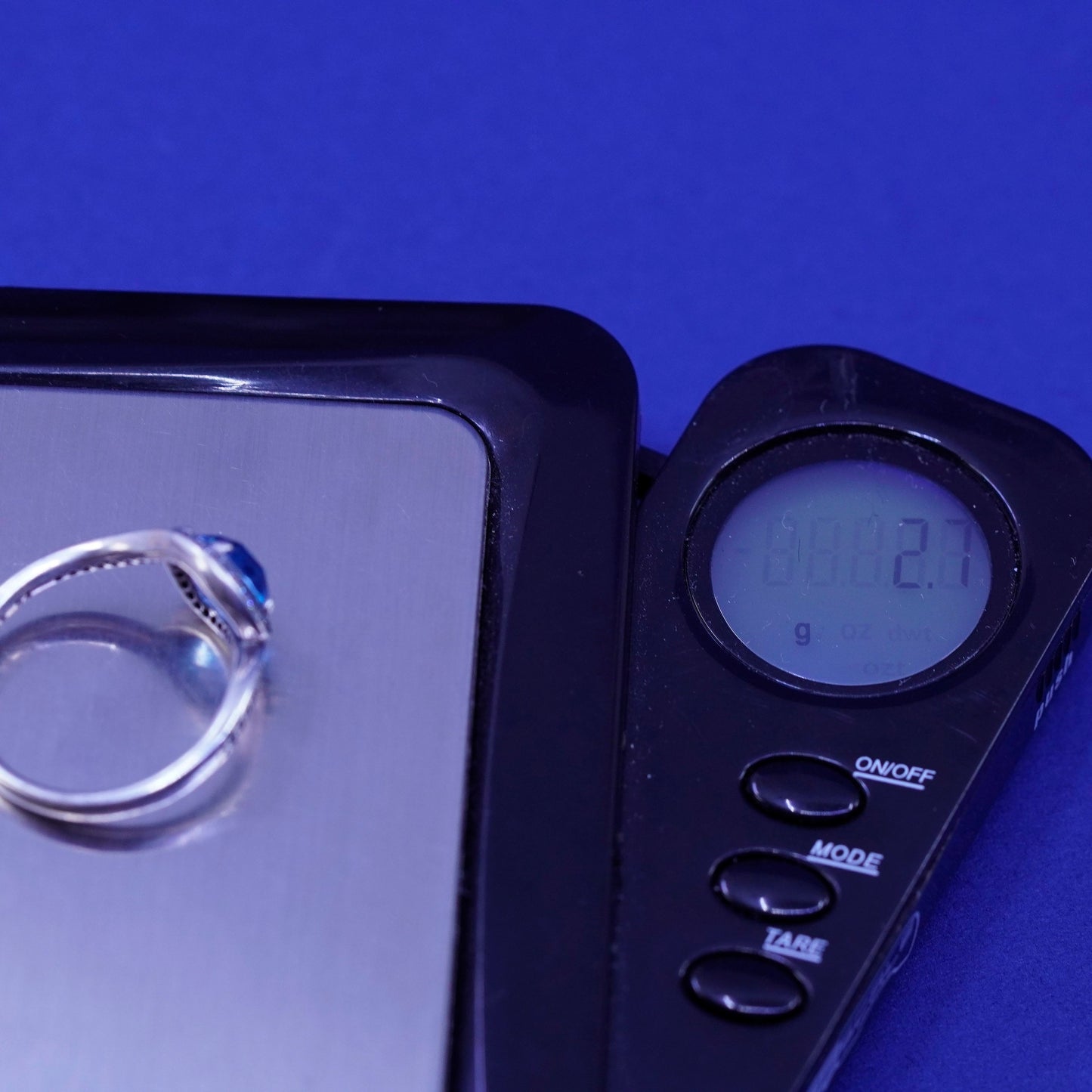 Size 7.25, vintage ALE sterling 925 silver engagement ring with blue cz