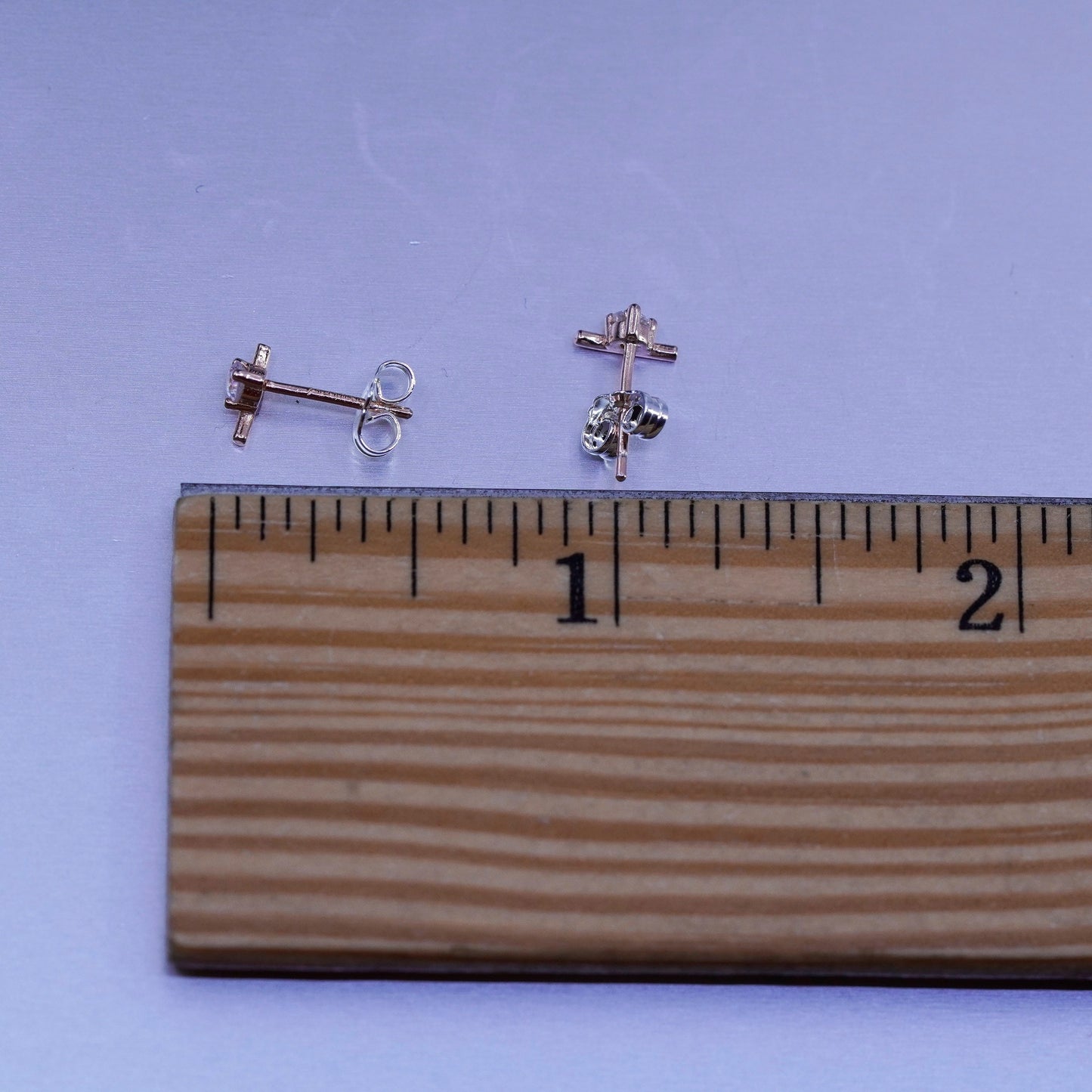 Vintage vermeil rose gold over Sterling 925 silver earrings, studs with cz