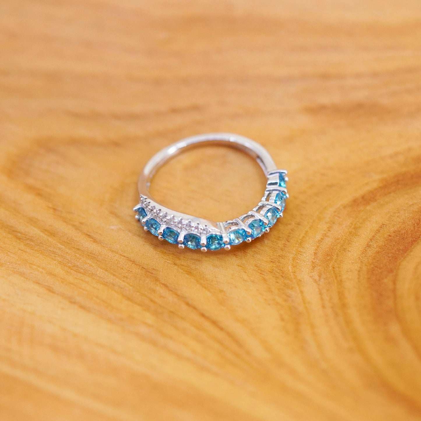 Size 7, vintage Sterling silver handmade ring, 925 band with blue crystal