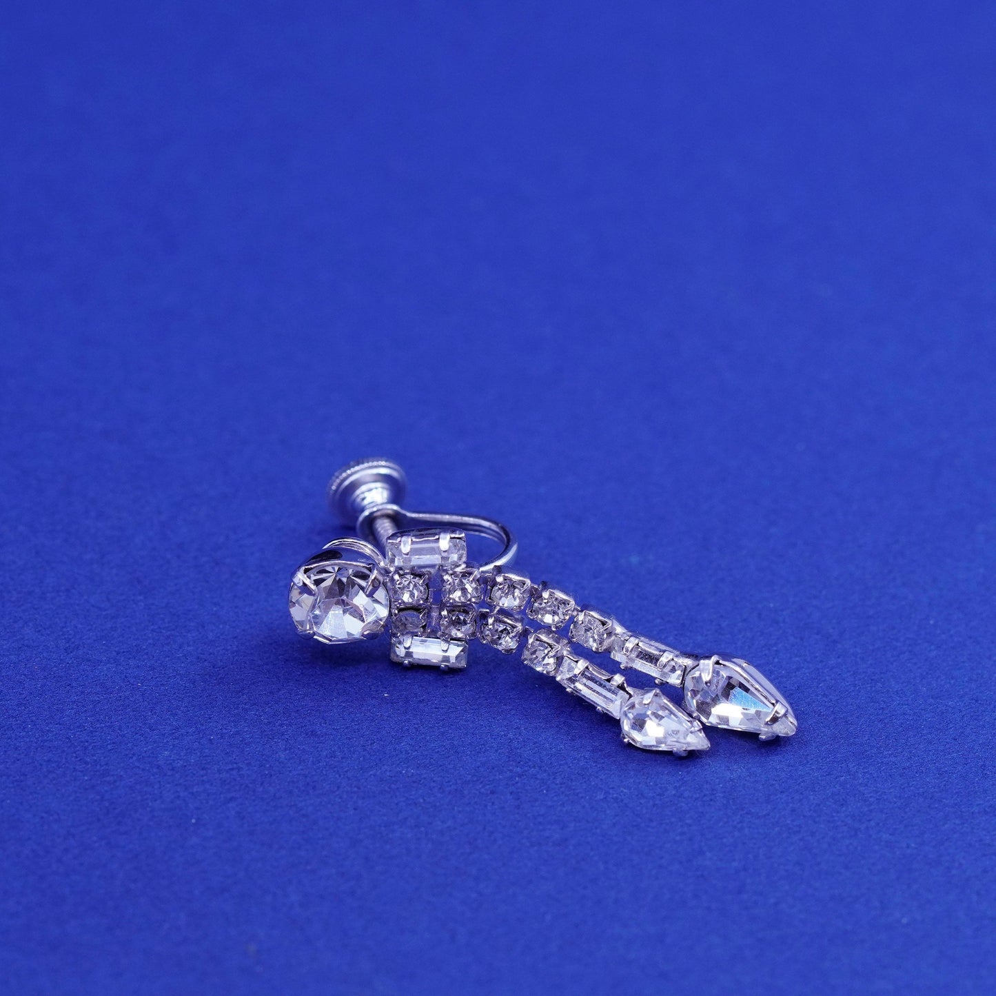 Vintage Sterling 925 silver screw back earrings with Rhinestone