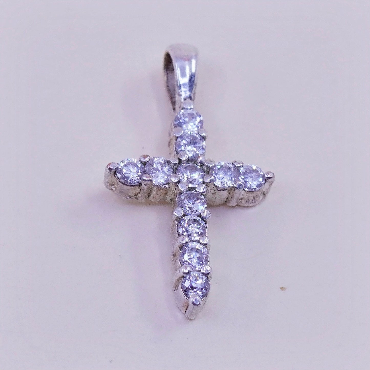 Vintage sterling silver pendant, 925 cross handmade pendant with Cz