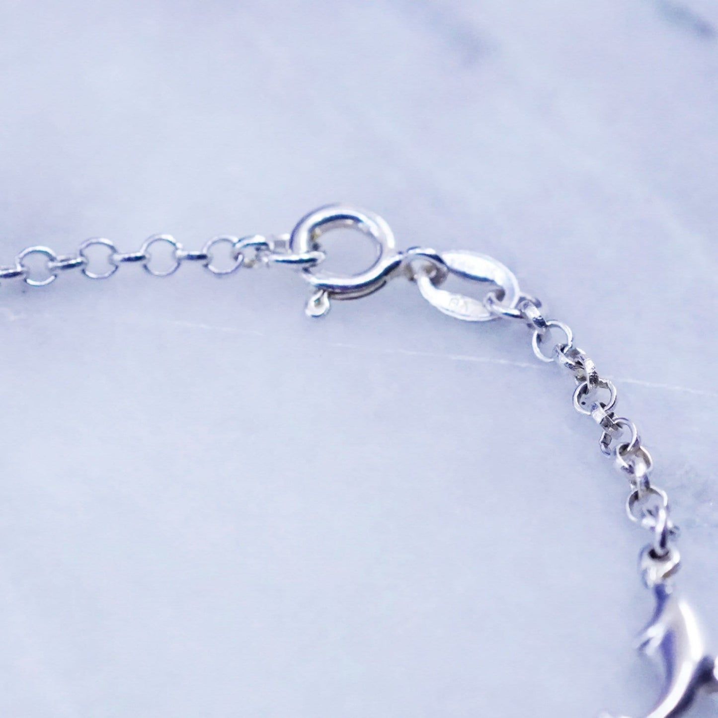 7”, vintage Sterling silver handmade bracelet, 925 circle chain dolphin charms