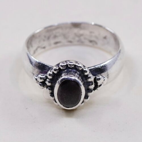 Sz 6.5, Vtg Sterling Silver Handmade Ring, 925 Band W Garnet N Bali Beads