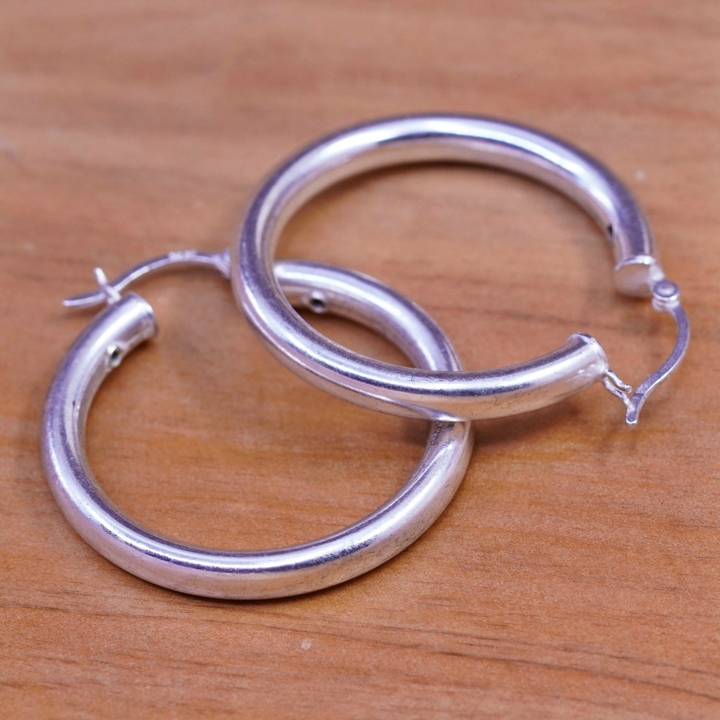 1.25”, vintage Italy Sterling silver handmade hoops, wavy 925 huggie earrings