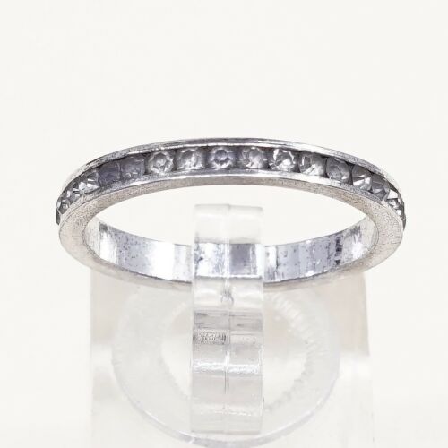 Sz 9.5, Sterling 925 Silver Stackable Ring w/ Purple Cz Around, Stamped Sterling