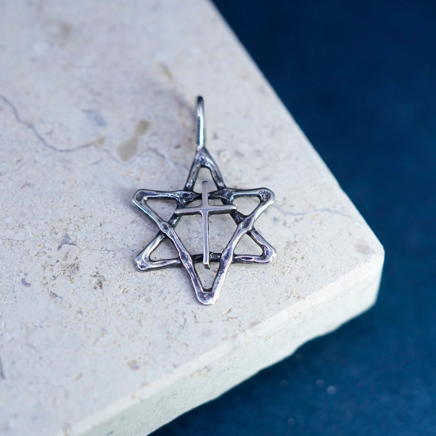 Vintage Sterling silver handmade pendant, 925 hexagram cross