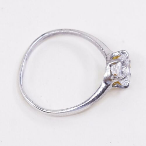 Sz 8.75, Vtg WJ Sterling Silver Handmade Ring, 925 Silver Engagement Ring W/ Cz