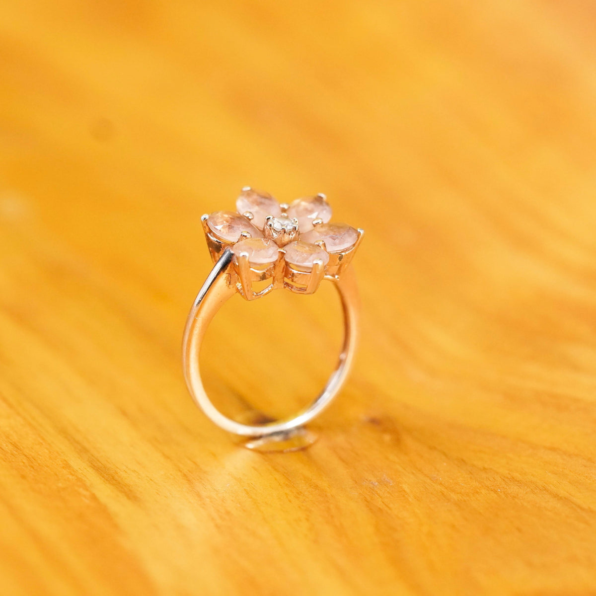 Size 6.75 vintage vermeil gold over Sterling 925 silver flower ring pink quartz