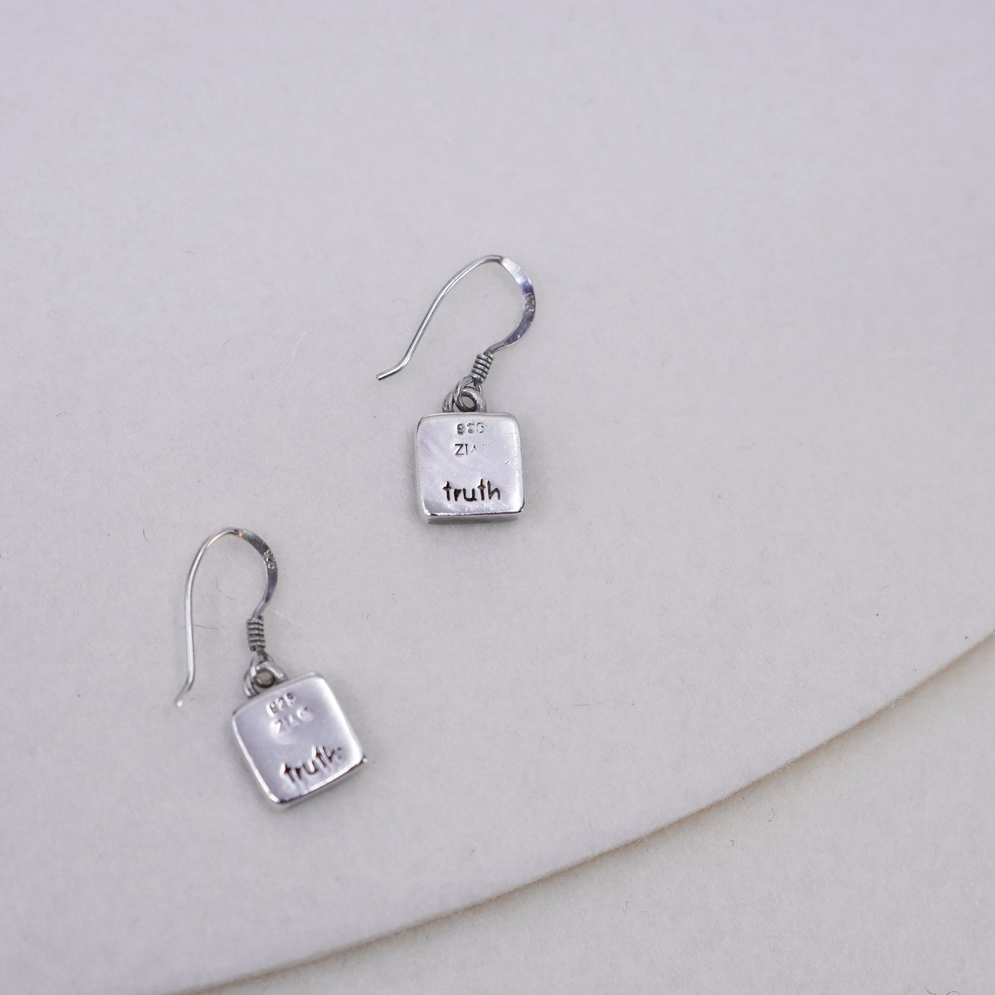 two tone designer Sterling 925 silver handmade square earrings Japanese word