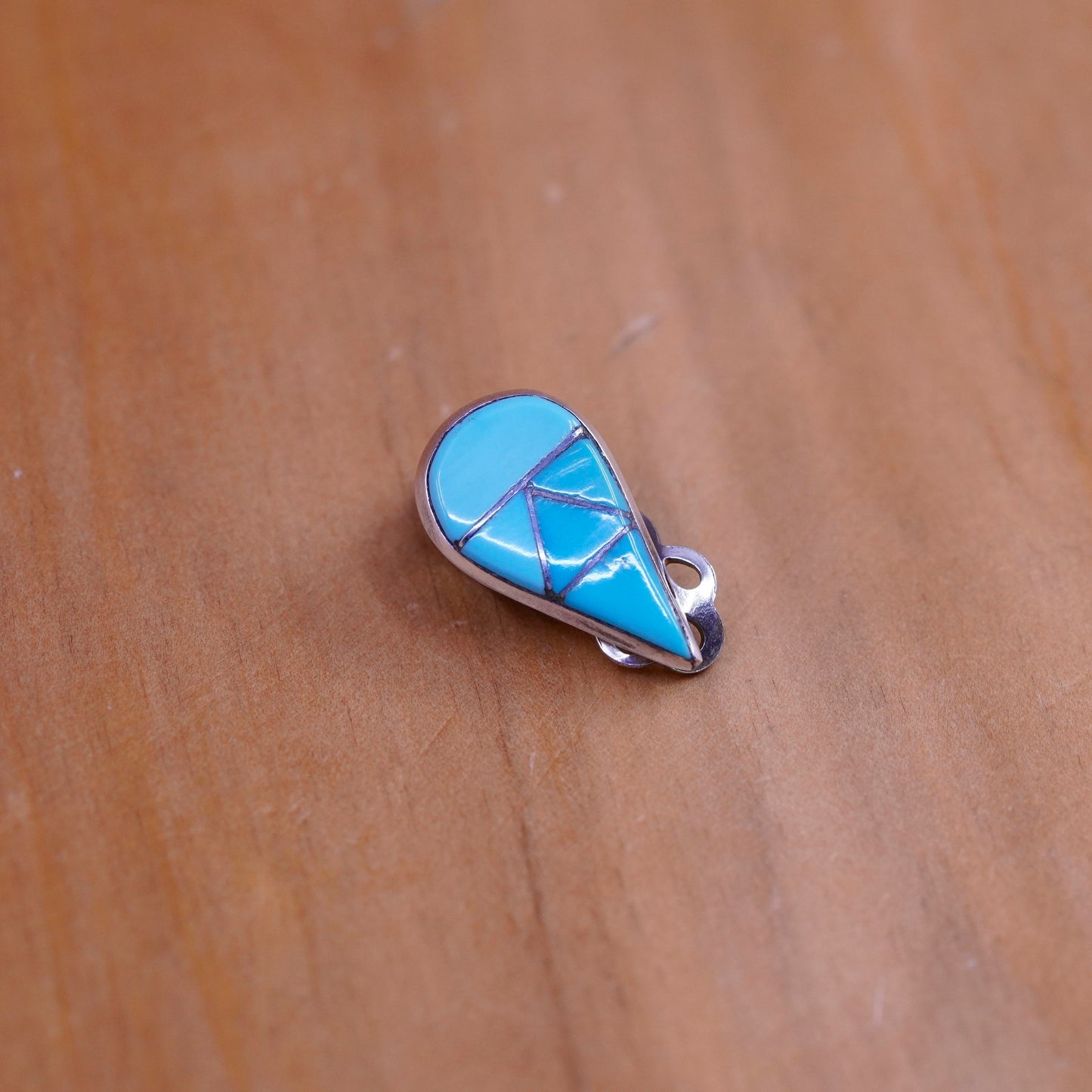 Native American Zuni Sterling 925 silver clip on teardrop earrings turquoise